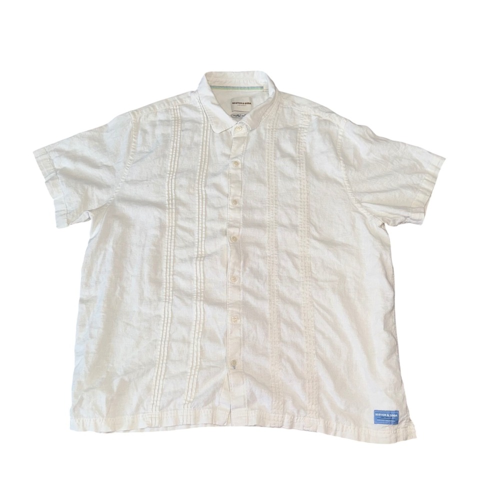 Scotch Soda Amsterdam Mens Linen Blend Short Sleeve Button Up Shirt White XXL